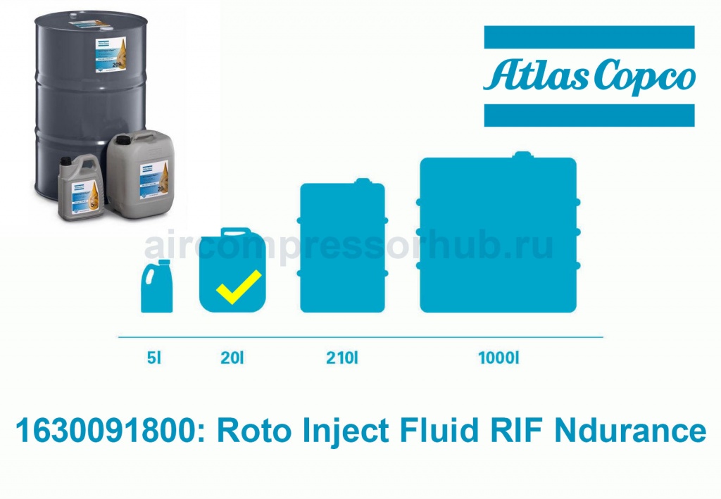 Масло минеральное Atlas Copco Roto Inject Fluid RIF Ndurance 20 л 1630144200 для компрессоров GA-GX-G-GR.