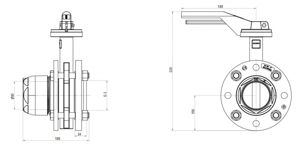 Схема поворотного крана с резьбой AIRnet (для систем трубопровода сжатого воздуха)Алюминиевая труба. Диаметр 80 мм.