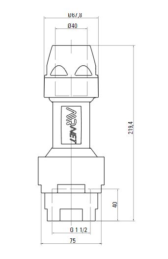 Схема разъемного переходника AIRnet на внутреннюю резьбу ISO 228 (для систем трубопровода сжатого воздуха). Диаметр 40 мм.