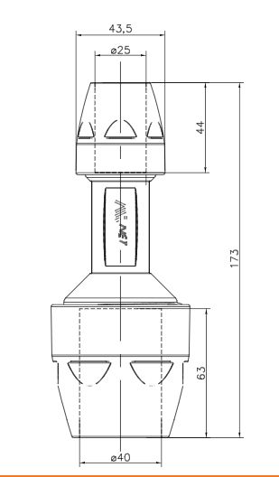 Схема переходной муфты AIRnet (для систем трубопровода сжатого воздуха). Диаметр 40 мм. Уменьшенный резьбовой отвод 25 мм.