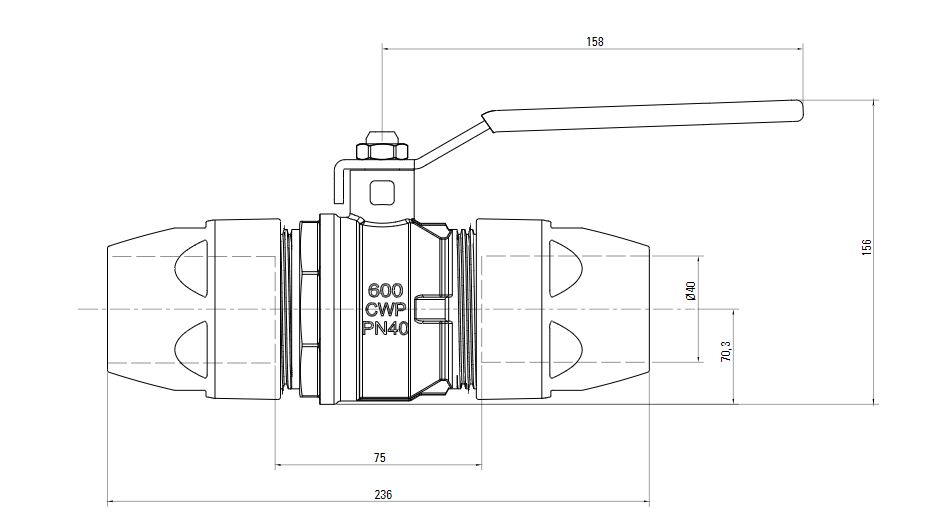 Схема шарового крана AIRnet (для систем трубопровода сжатого воздуха)Алюминиевая труба. Диаметр 40 мм.