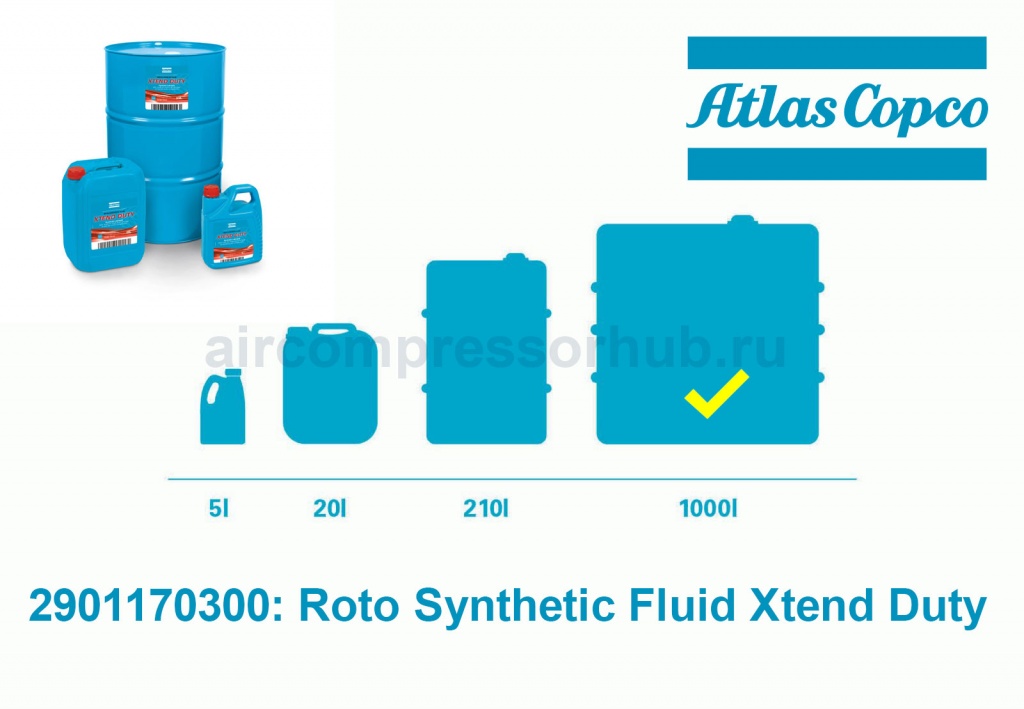 Масло синтетическое 2901170300 Roto Synthetic Fluid Xtend Duty 1000 л. для компрессоров GA, GX, GN, GR.