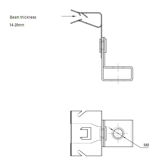 Схема нажимной монтажной струбцины для однотаврового профиля. 14-20 мм