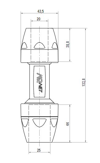 Схема переходной муфты AIRnet (для систем трубопровода сжатого воздуха). Диаметр 25 мм. Уменьшенный резьбовой отвод 20 мм.