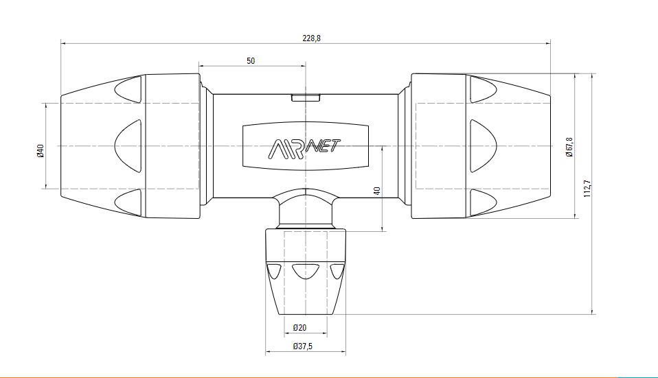 Схема переходного тройника на AIRnet (для систем трубопровода сжатого воздуха). Диаметр 40 мм.
