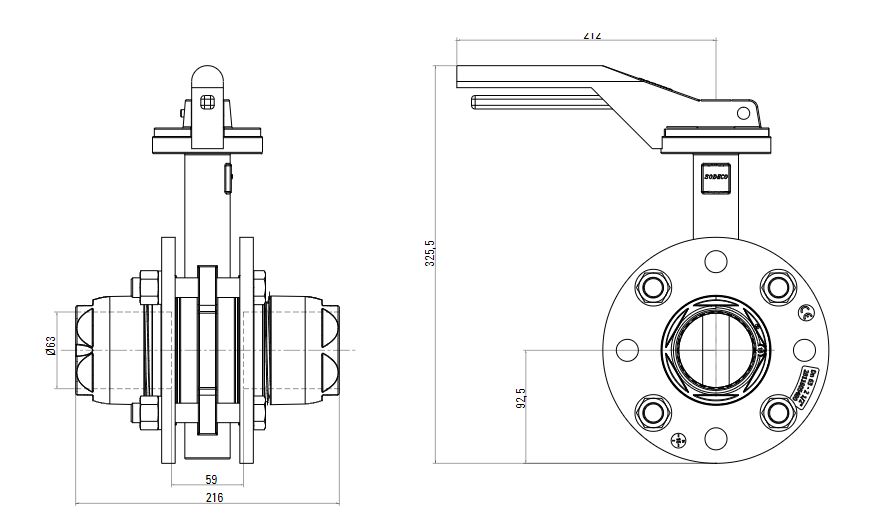 Схема поворотного крана AIRnet (для систем трубопровода сжатого воздуха)Алюминиевая труба. Диаметр 63 мм.