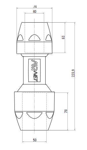 Схема переходной муфты AIRnet (для систем трубопровода сжатого воздуха). Диаметр 50 мм. Уменьшенный резьбовой отвод 40 мм.