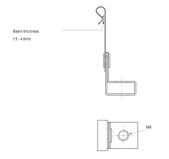 Схема скобы для подвешивания труб профиля H толщиной 1,5-4 мм