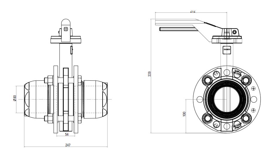 Схема поворотного крана AIRnet (для систем трубопровода сжатого воздуха)Алюминиевая труба. Диаметр 80 мм.