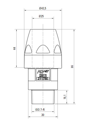 Схема переходника с наружной резьбой ISO 7-R AIRnet (для систем трубопровода сжатого воздуха)Алюминиевая труба. Диаметр 25 мм.