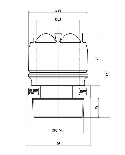 Схема переходника с наружной резьбой ISO 7-R AIRnet (для систем трубопровода сжатого воздуха)Алюминиевая труба. Диаметр 63.
