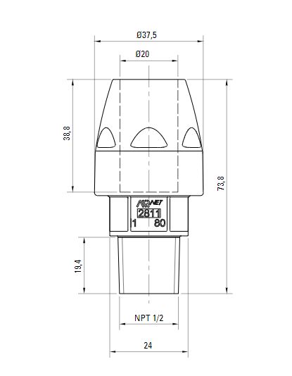 Схема переходника с наружной резьбой NTP AIRnet (для систем трубопровода сжатого воздуха)Алюминиевая труба. Диаметр 20 мм.