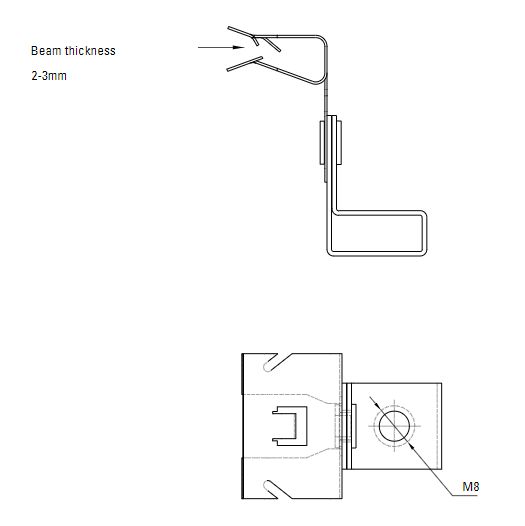 Схема нажимной монтажной струбцины для однотаврового профиля. 2-3 мм