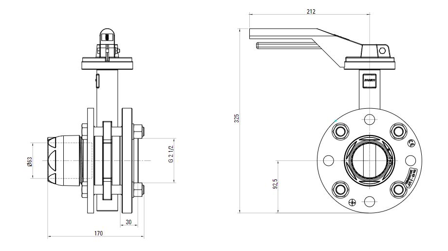 Схема поворотного крана с резьбой AIRnet (для систем трубопровода сжатого воздуха)Алюминиевая труба. Диаметр 63 мм.