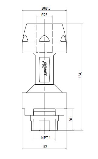 Схема разъемного переходника AIRnet на внутреннюю резьбу NPT (для систем трубопровода сжатого воздуха). Диаметр 25 мм.