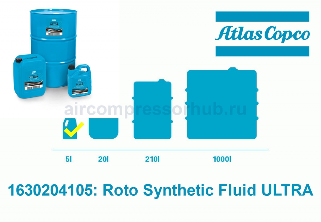 Масло синтетическое Atlas Copco Roto Synthetic RS ULTRA 1630204105 для компрессоров GA-GX-G-GR-GN.