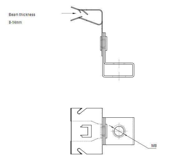 Схема нажимной монтажной струбцины для однотаврового профиля. 8-14 мм