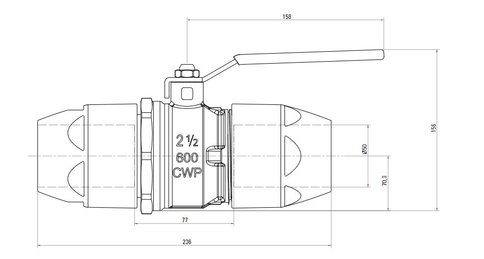 Схема шарового крана AIRnet (для систем трубопровода сжатого воздуха)Алюминиевая труба. Диаметр 50 мм.