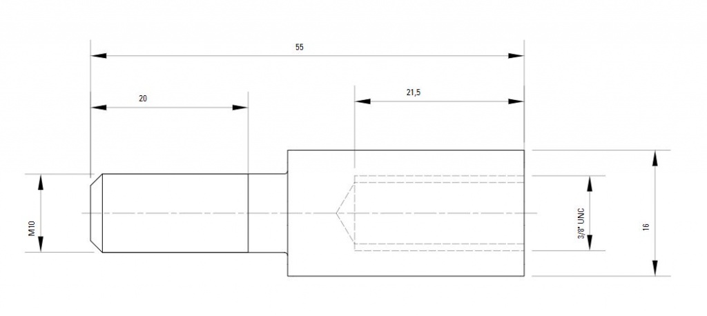 Схема адаптора болта для крепежных клипс (Metric - UNC) AIRnet (для систем трубопровода сжатого воздуха). M10 → 3/8"