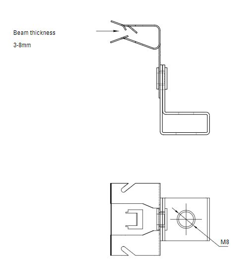 Схема нажимной монтажной струбцины для однотаврового профиля. 3-8 мм