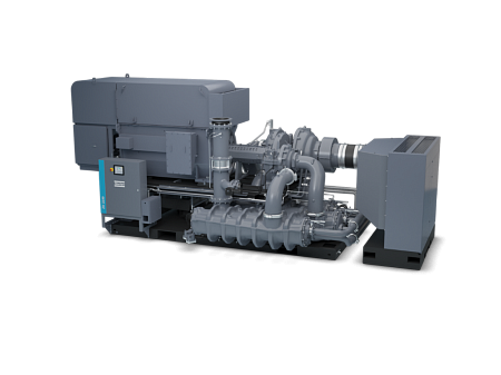 Турбокомпрессор Atlas Copco ZH2550 13. Безмасляный, трехступенчатый, воздушный, турбокомпрессор Atlas Copco ZH2550 13 с предустановленным коллектором охлаждающей воды, встроенным продувочным клапаном с глушителем.