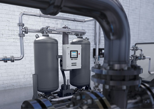 Atlas Copco BD 1100+. Адсорбционный осушитель воздуха Atlas Copco с горячей регенерацией серии BD 1100+ с точкой росы под давлением -40 °C и охлаждением продувкой.