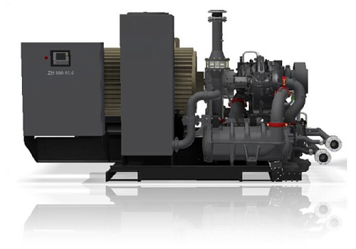 Турбокомпрессор Atlas Copco ZH450+ 7. Безмасляный, трехступенчатый, воздушный, турбокомпрессор Atlas Copco ZH450+ 7 с предустановленным коллектором охлаждающей воды, встроенным продувочным клапаном с глушителем.