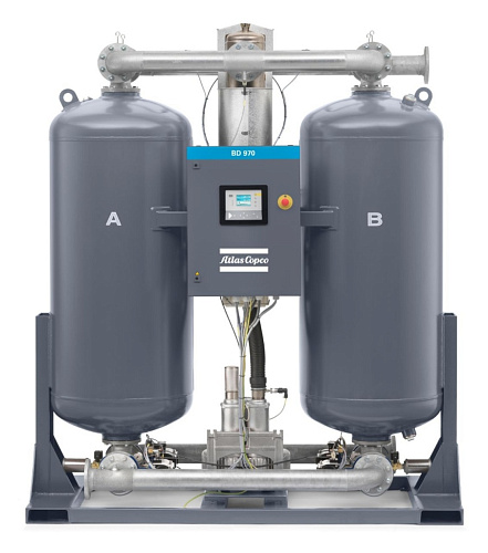 Atlas Copco BD 970. Адсорбционный осушитель воздуха Atlas Copco прогревом и продувкой серии BD 970, температура сжатого воздуха на входе: 35 °C/100 °F.